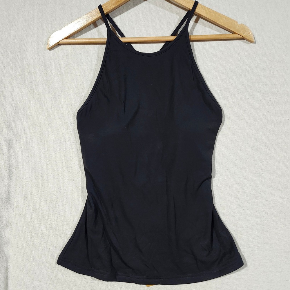 OGL SkinKiss High Neck Camisole Black Built-in Bra Tank Top Medium NEW Luxury